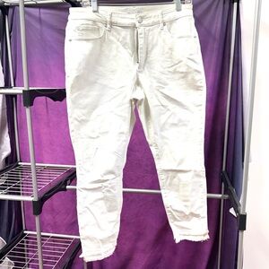 LOFT Curvy Skinny White Denim with Frayed Hem size 12/31 petite